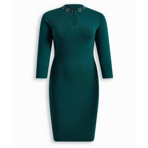 NEW TORRID Sweater Dress $89.50 Plus Size 2X Green At The Knee Keyhole‎ Gromets